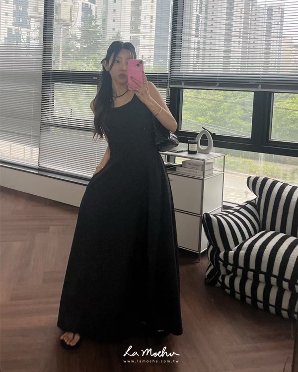 抓摺立體感長洋裝